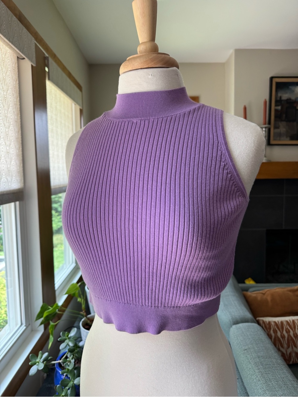 Uniqlo Sleeveless Ribbed Mock Neck Crop Top - Lilac